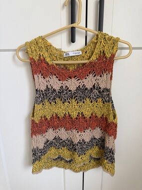 Zara Multicolor Crochet Tank Top - Yellow, Rust, Cream, Black